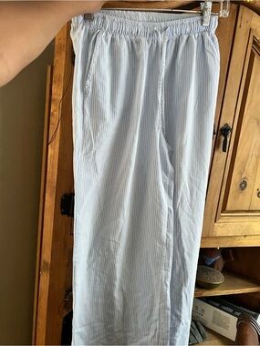 Light Blue Pinstripe Elastic Waist Women's Joggers